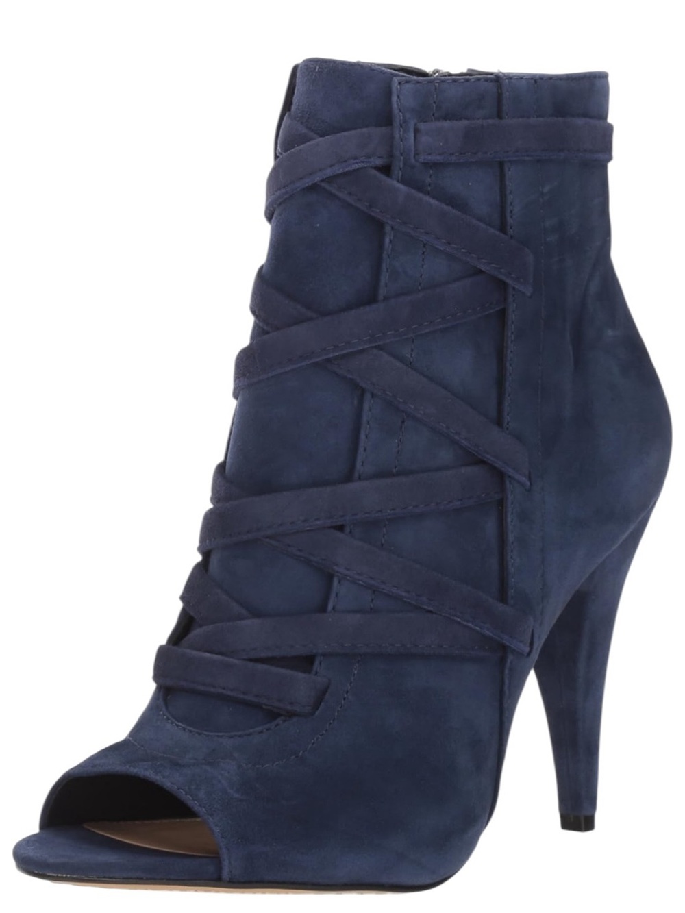 Vince Camuto Navy Suede Peep Toe Caged Ankle Booties Heels 7.5